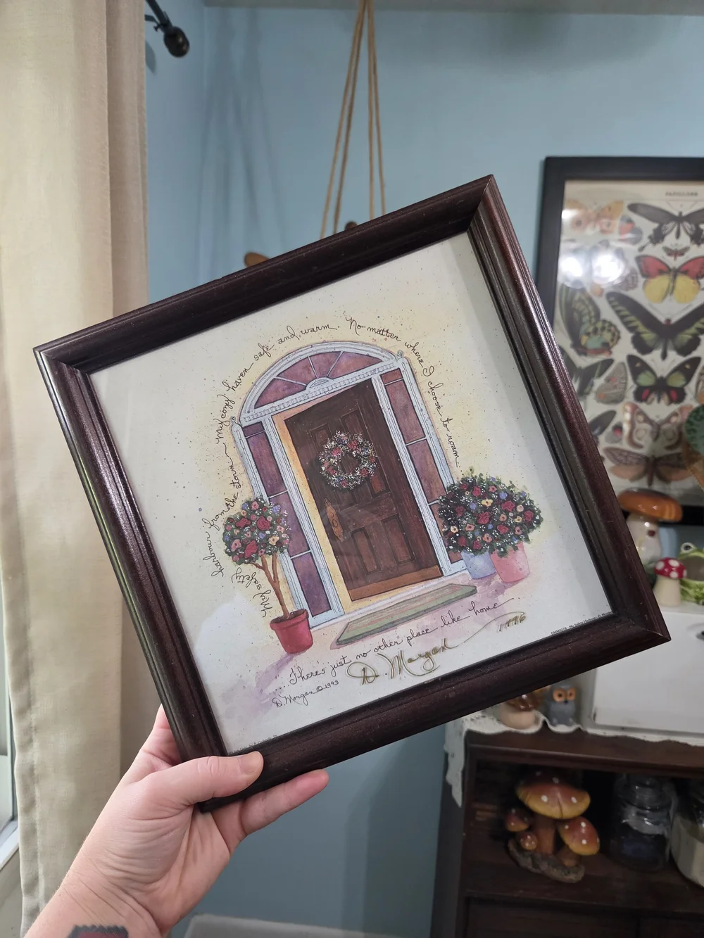 Vintage 90s D. Morgan Framed Watercolor Print My Safety Harbour Floral Doorway